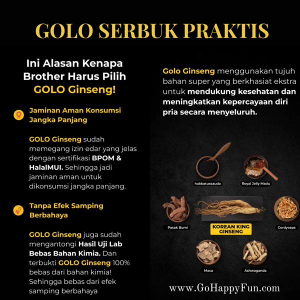 2 Golo Suplemen Tahan Lama Anti Ejaklualsi Pria serbuk Praktis 1 Box Isi 5 sachet - GOLO