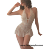 www.GoHappyFun.com (2) Lingerie Sexy Dress Putih Cantik Babydoll Baju Tidur Seksi Tipis Transparan BodySuit TANIA