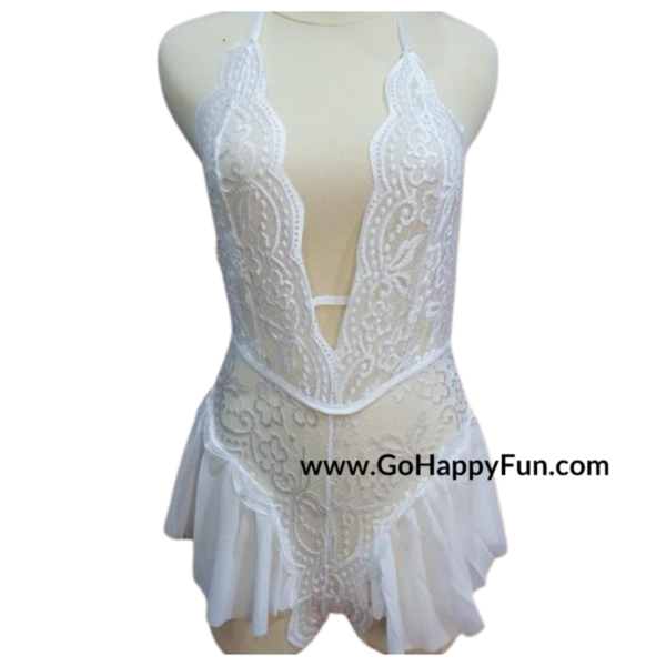 www.GoHappyFun.com (3) Lingerie Sexy Dress Putih Cantik Babydoll Baju Tidur Seksi Tipis Transparan BodySuit TANIA